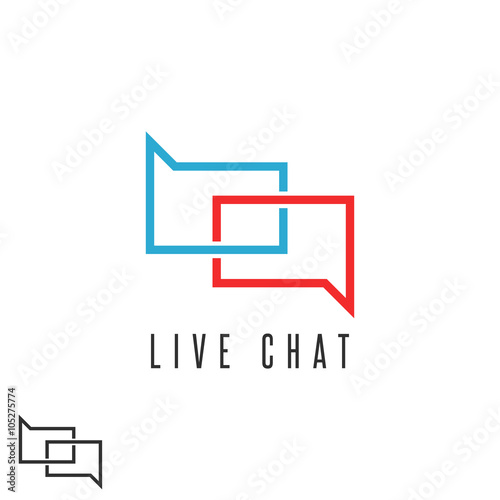 Live chat logo mockup, speech message red and blue emblem communication, talk chatting discussion club