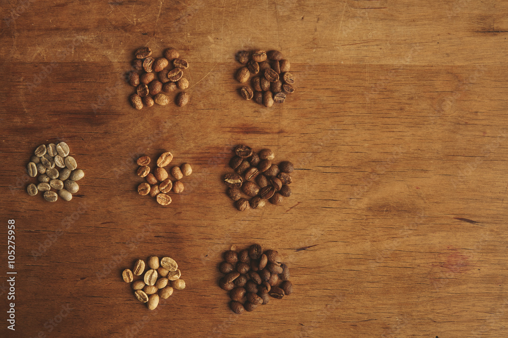 fresh roast coffee beans different grades roasting top view fresh roast coffee beans different grades roasting top view