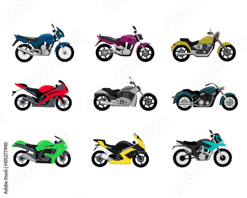 Set of Motorcycle Design Flat Style