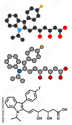 Fluvastatin hypercholesterolemia drug molecule.