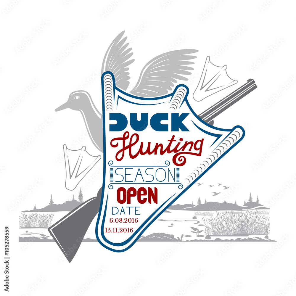 Duck silhouette on the river landscape background. duck hunting season ...