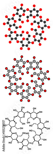 Beta-cyclodextrin molecule. Used in pharmaceuticals, food, etc