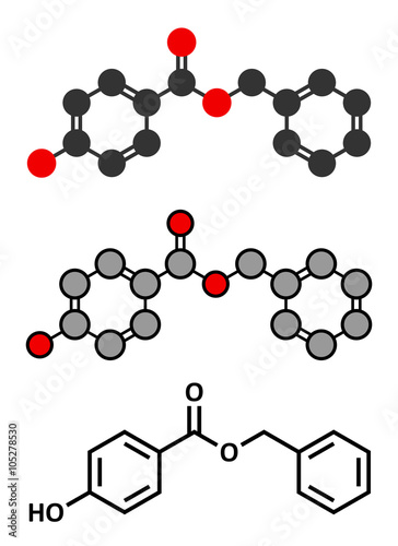 Benzyl paraben preservative molecule.