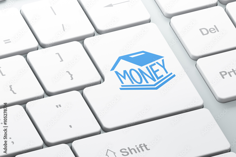 Money concept: Money Box on computer keyboard background Money concept: Money Box on computer keyboard background