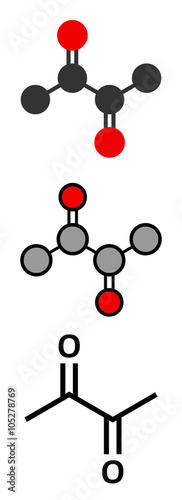 Diacetyl (butanedione) molecule. Responsible for taste of butter.