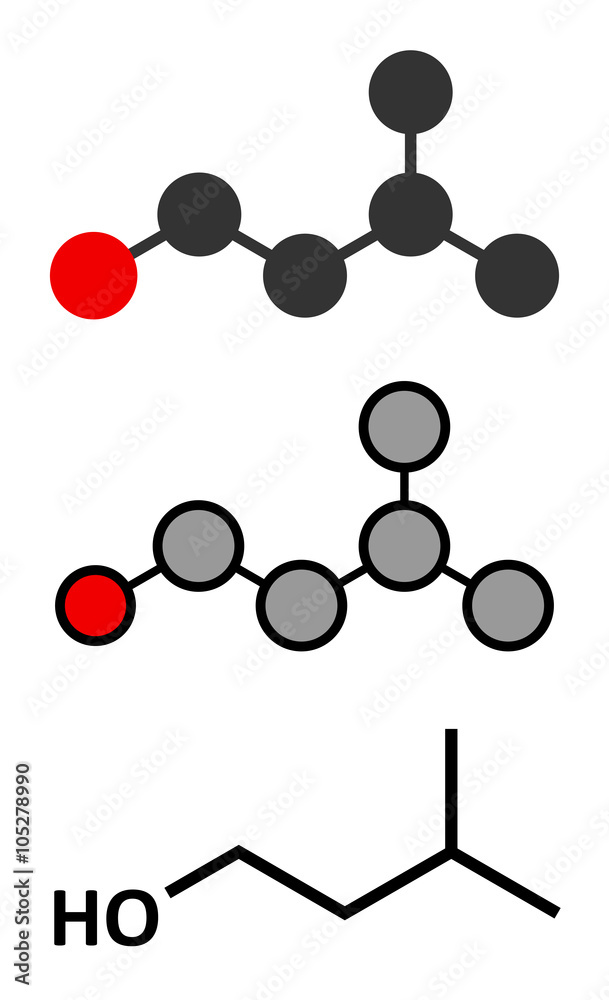 Isoamyl alcohol molecule. Isoamyl alcohol molecule.