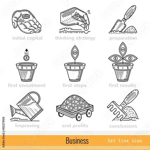 Set of All Steps of Busines Outline Web Icons