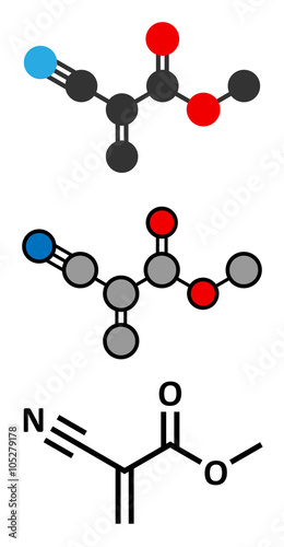 Methyl cyanoacrylate molecule, the main component of cyanoacrylate glue.