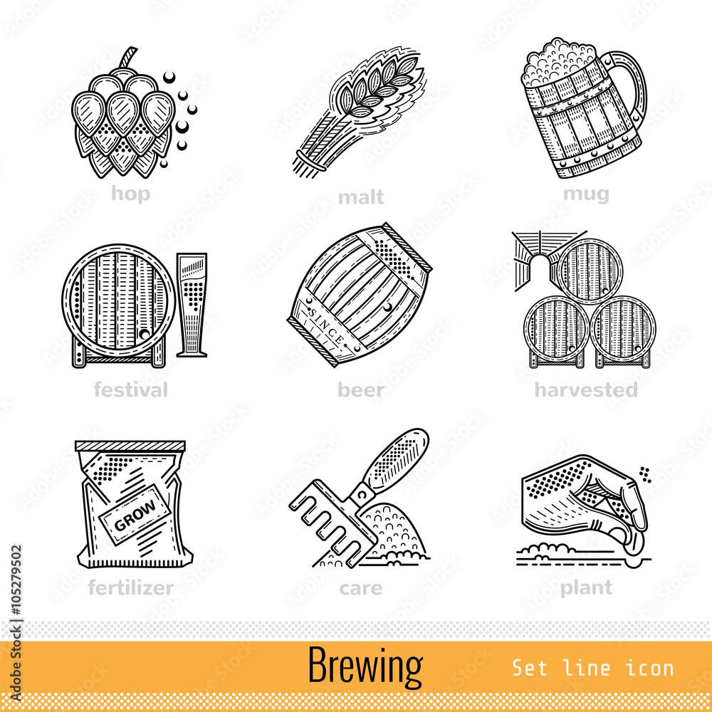 Set of All Steps of Brewing Outline Web Icons