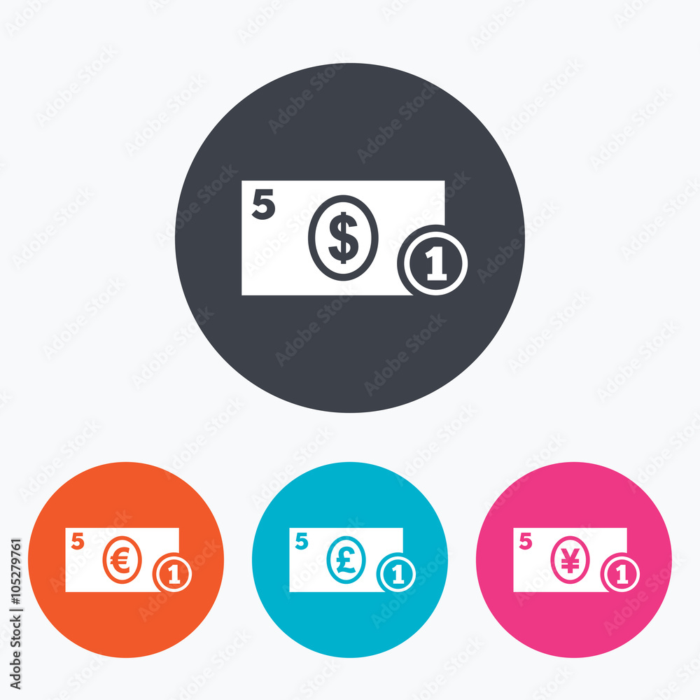 Cash money signs. Dollar, euro and pound icons. Cash money signs. Dollar, euro and pound icons.