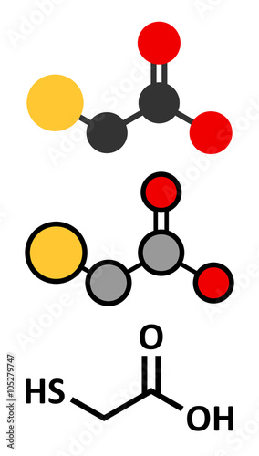 Thioglycolic acid (TGA) molecule. Used in chemical depilation.