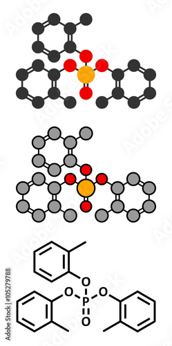 Tricresyl phosphate (TCP) molecule. Used as plasticizer, for wat photo
