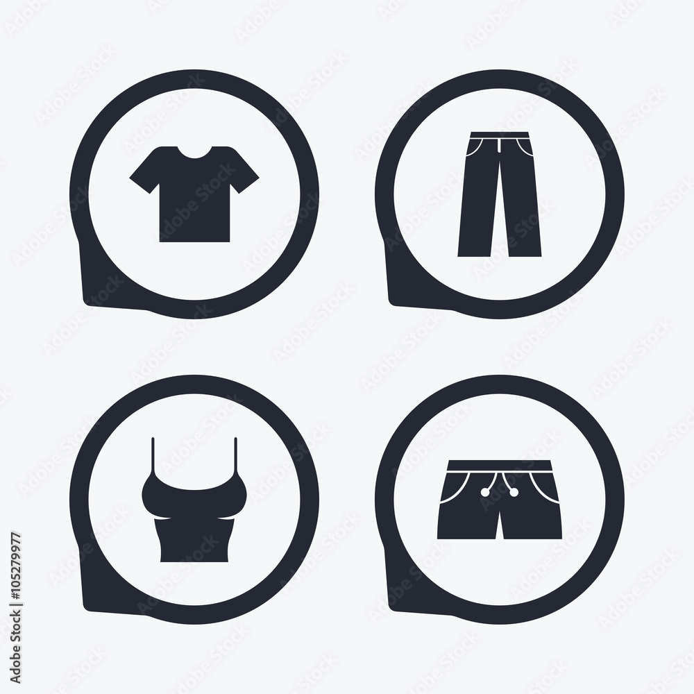 Clothes signs. T-shirt and pants with shorts. Clothes signs. T-shirt and pants with shorts.