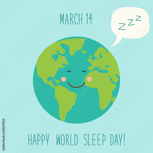Fototapeta Naklejka Na Ścianę i Meble -  Cute sleeping cartoon characters of Earth for World sleep day