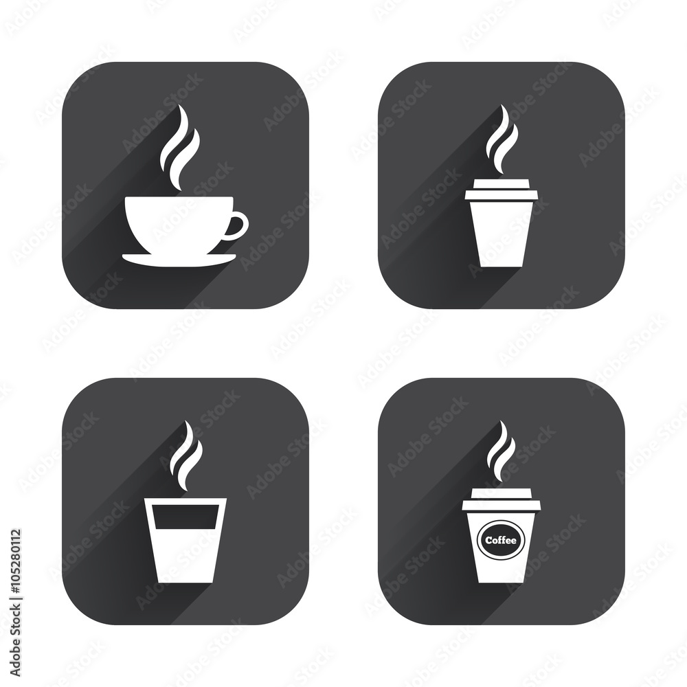 Coffee cup icon. Hot drinks glasses symbols. Coffee cup icon. Hot drinks glasses symbols.