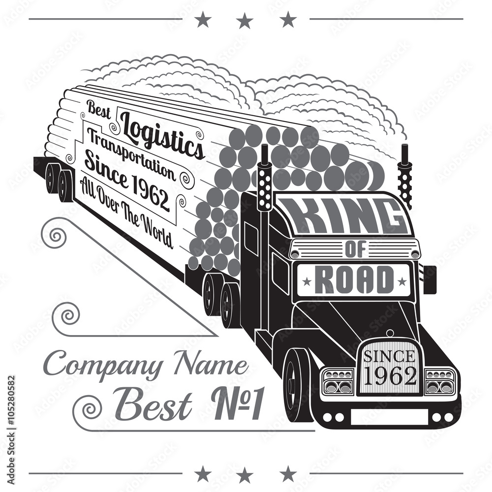 Φωτογραφία silhouette of truck with trailer of logs or timber and lettering king of road is