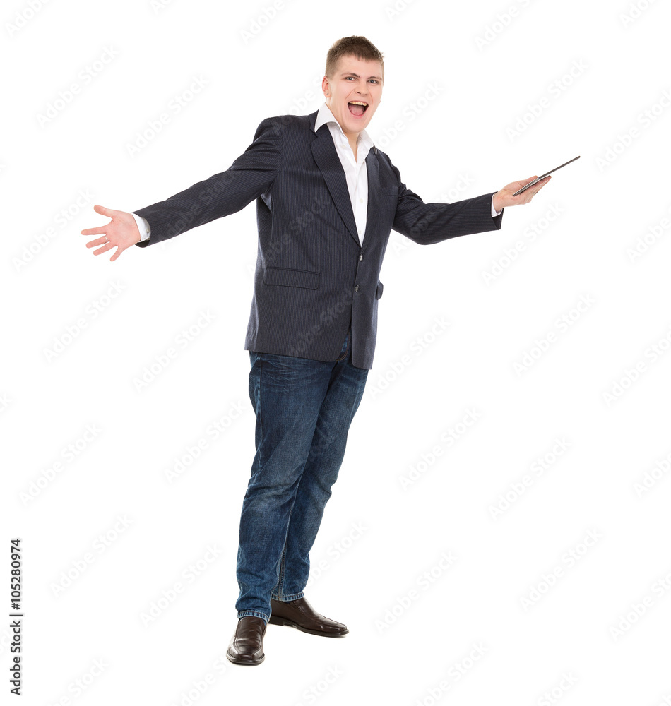 Full Length Portrait Confident Young Businessman with a Modern T Full Length Portrait Confident Young Businessman with a Modern T