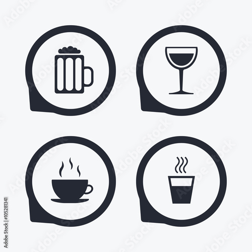 Drinks signs. Coffee cup  glass of beer icons.