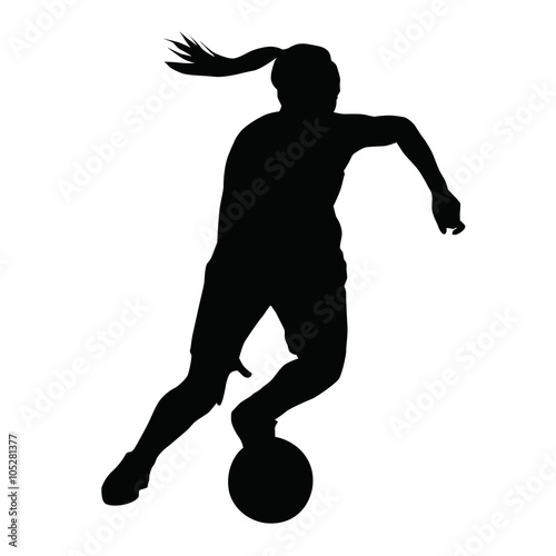 Basketball player vector silhouette, woman, girl, running with b