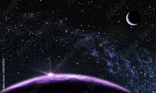 Fototapeta Naklejka Na Ścianę i Meble -  Purple planet with satellite
