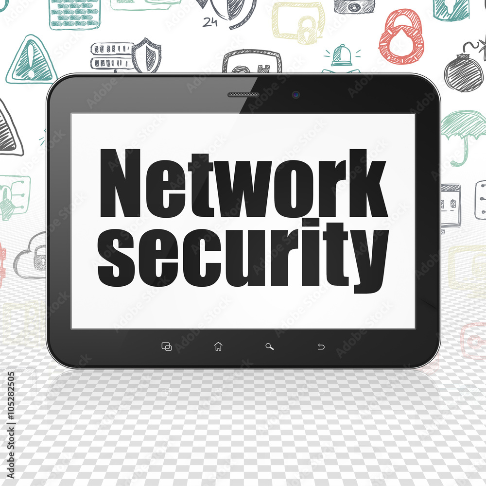 Protection concept: Tablet Computer with Network Security on display Protection concept: Tablet Computer with Network Security on display