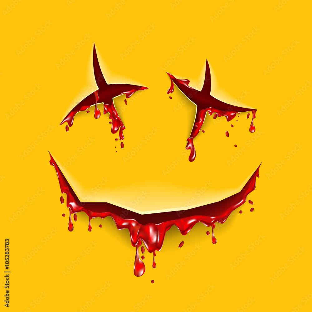 Halloween cut blood smile on a yellow background Stock Vector | Adobe Stock