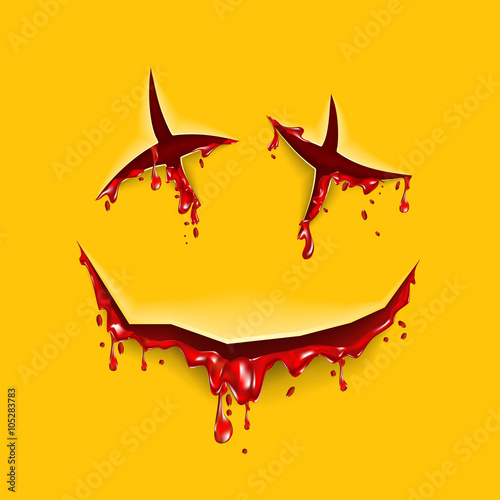 Halloween cut blood smile on a yellow background