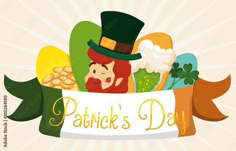 Fototapeta premium Cute Set of Traditional Elements of St. Patrick's Day Celebration, Vector Illustration