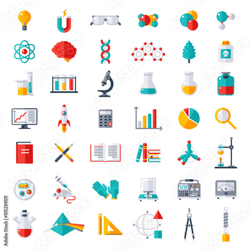 Physics, Chemistry, Biology Icons Set