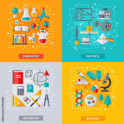 Flat design vector concepts, education and science