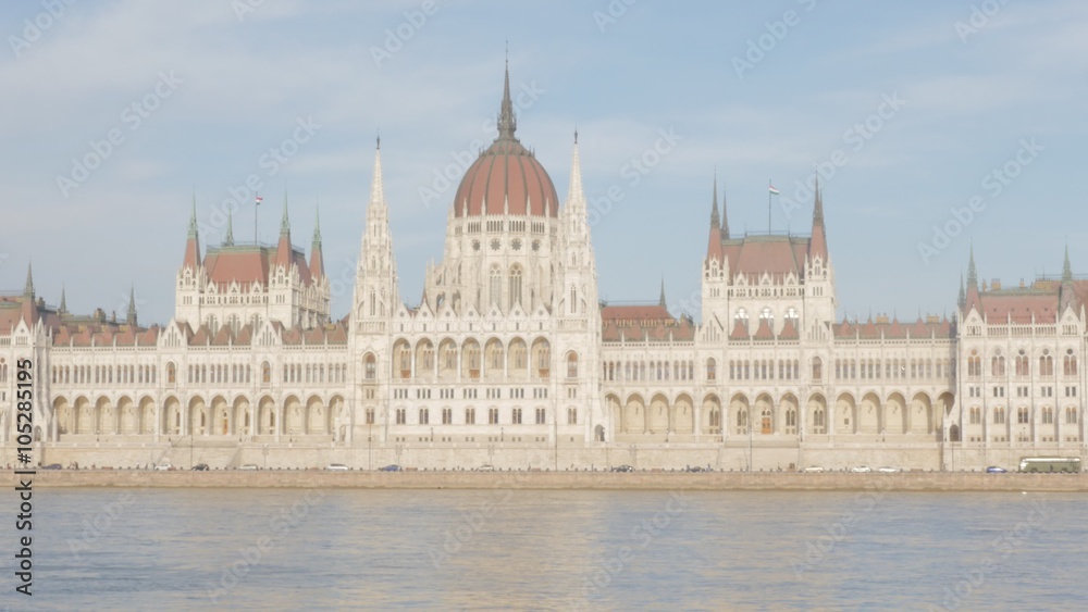 Famous Parliament building of Hungary located in Budapest by the day 4K 2160p UltraHD footage - River Danube and parliament building in Budapest scene 4K 3840X2160 UHD video 