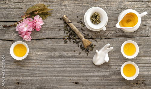 Traditional asian tea ceremony. Teapot and cups