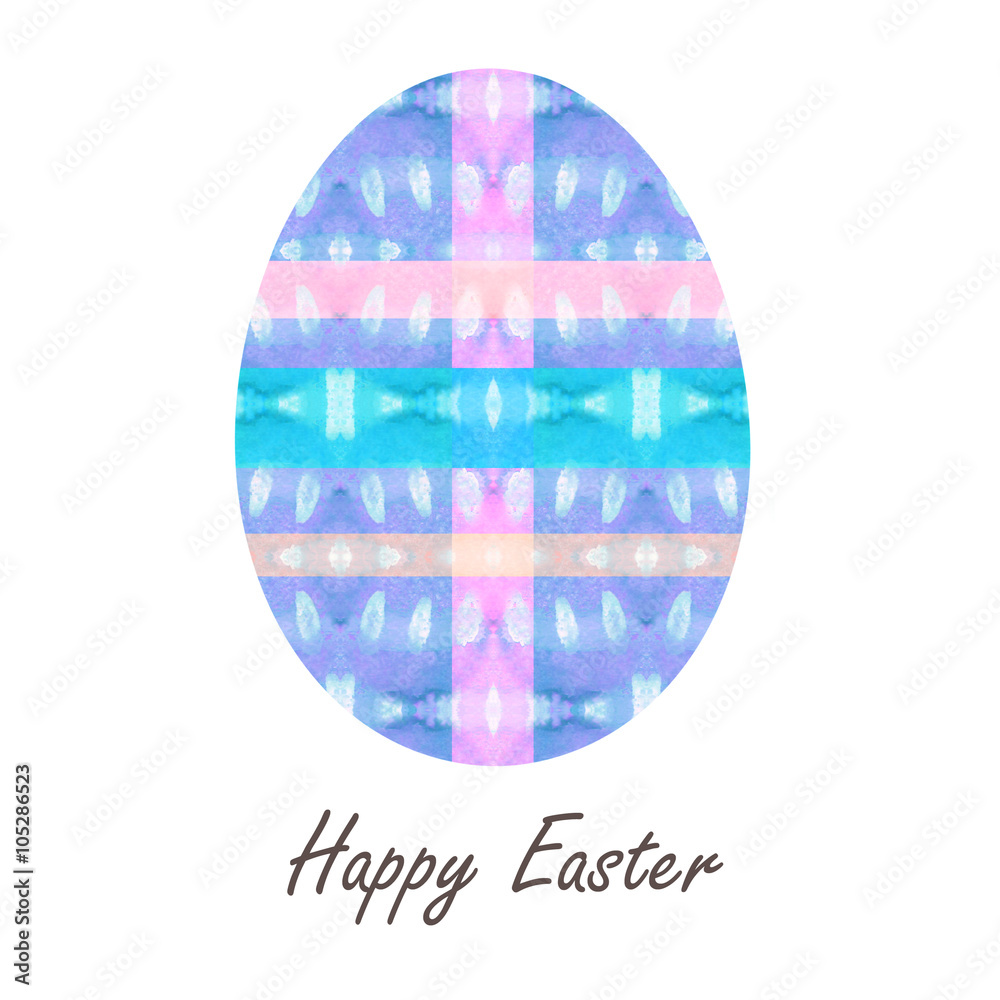 Colorful single easter egg with beautiful  color abstract pattern. Isolated on white background - graphic illustration.