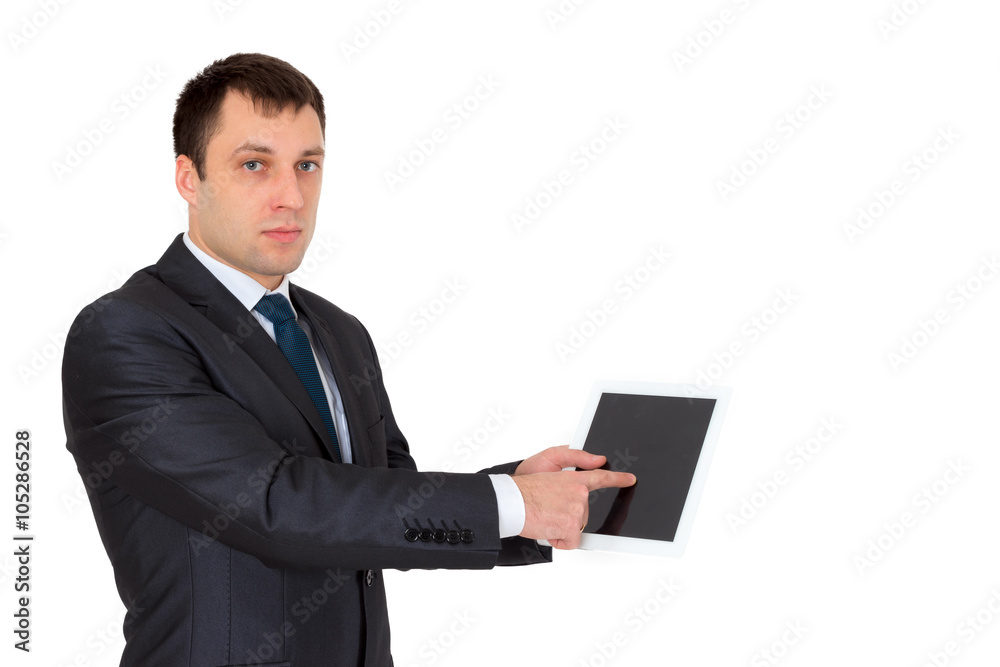 Young successful businessman in a business suit , isolated on white Young successful businessman in a business suit , isolated on white