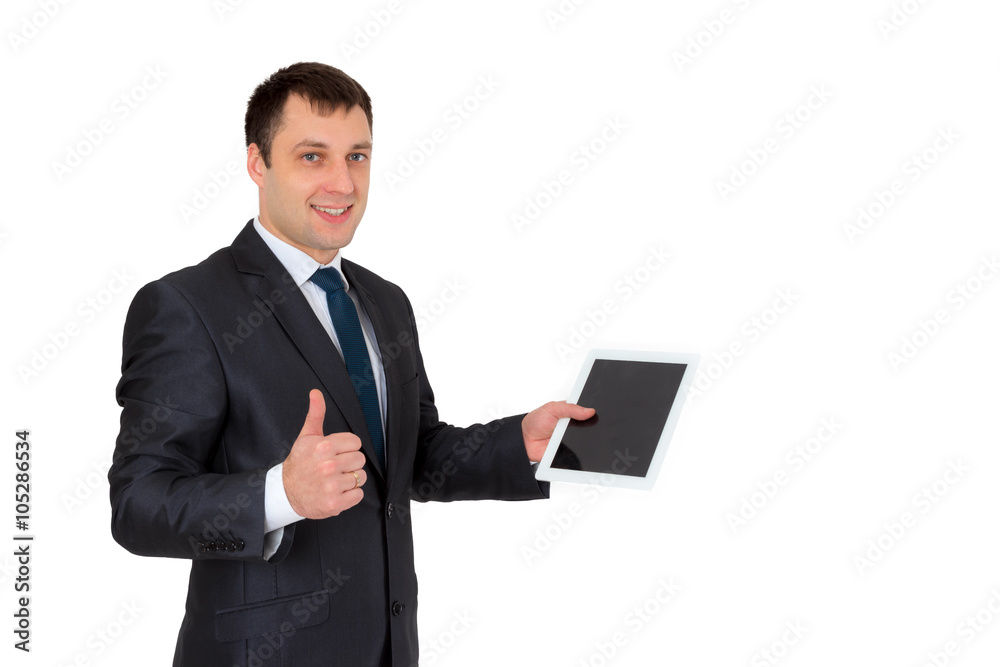Young successful businessman in a business suit , isolated on white Young successful businessman in a business suit , isolated on white