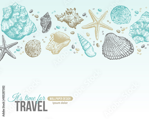 Summer Sea Shells Postcard Design. 