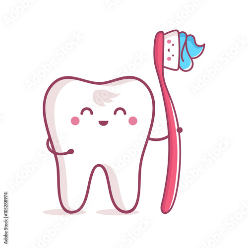 Tooth with toothbrush