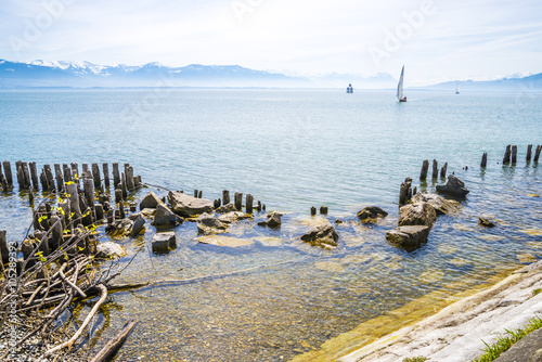 Wallpaper Mural lake constance Bodensee and alps with blue sky and clouds in Bavaria, Germany Torontodigital.ca