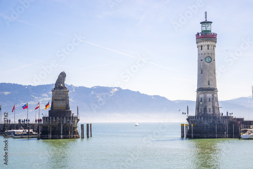 lake constance Bodensee and alps with blue sky and clouds in Bavaria, Germany