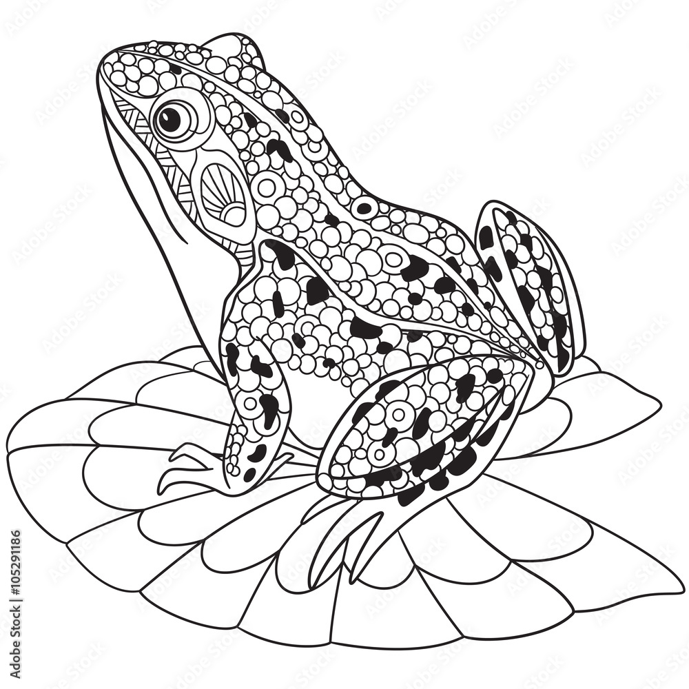 Coloring Page for Adults with Floral Cartoon Background. Doodle
