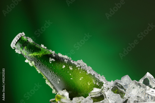 Cold green bottle of beer