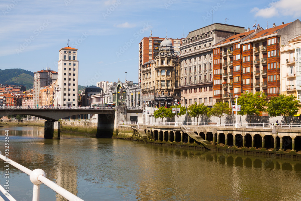   Railway station at embankment of   river . Bilbao
