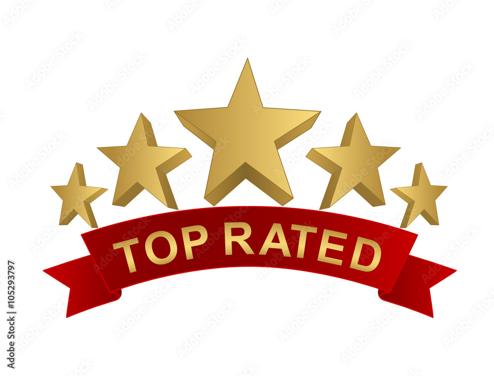 top rated 5 stars with red ribbon Stock Illustration