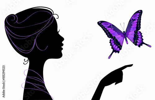 beautiful girl silhouette with butterfly