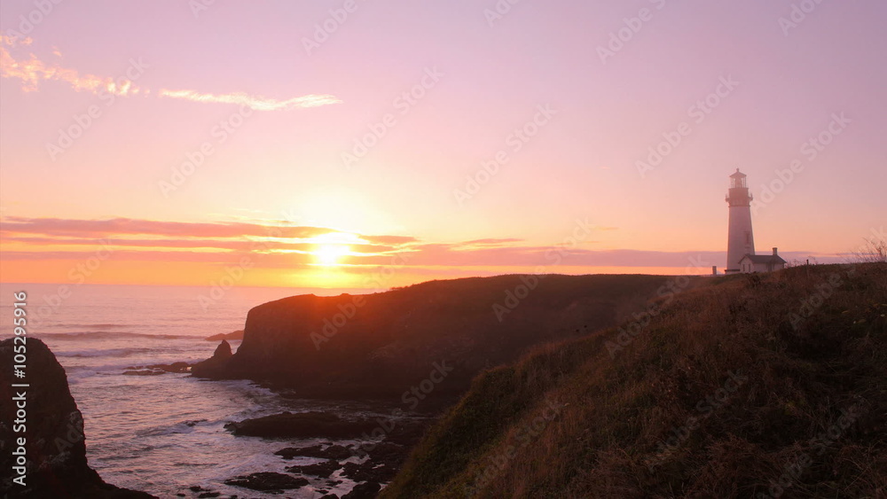 Yaquina Head Lighthouse at sunset, timelapse Yaquina Head Lighthouse at sunset, timelapse