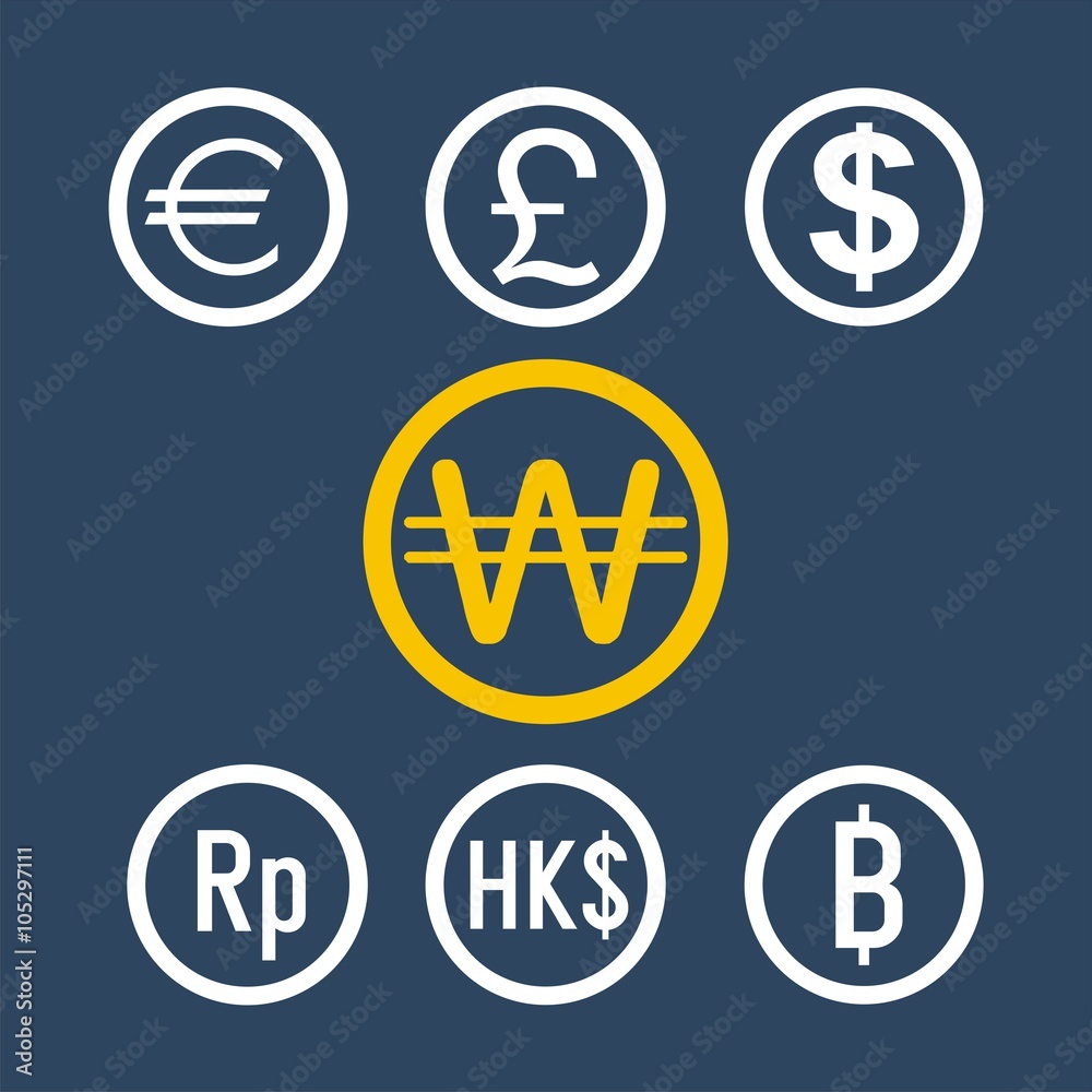 won and currency vector icons set won and currency vector icons set