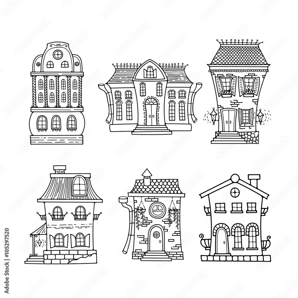 Set of cute doodle houses.