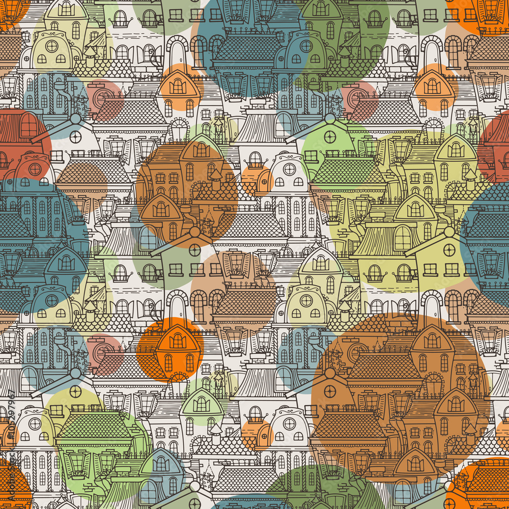 Obraz premium Cute seamless pattern of doodle houses.