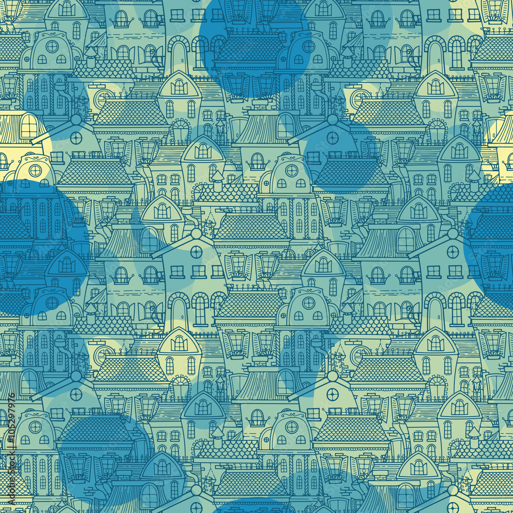 Obraz premium Cute seamless pattern of doodle houses.
