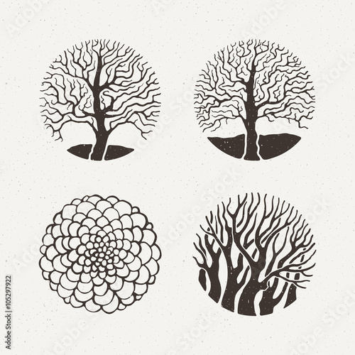 Circle trees set. Vector illustration. Pattern geometric figure.